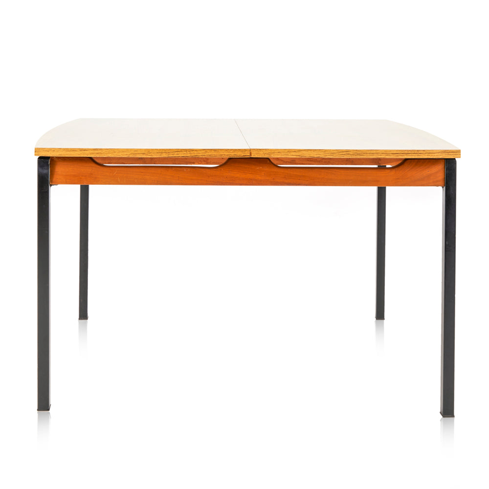 Wood Top Black Leg Dining Table With Extendable Leaf