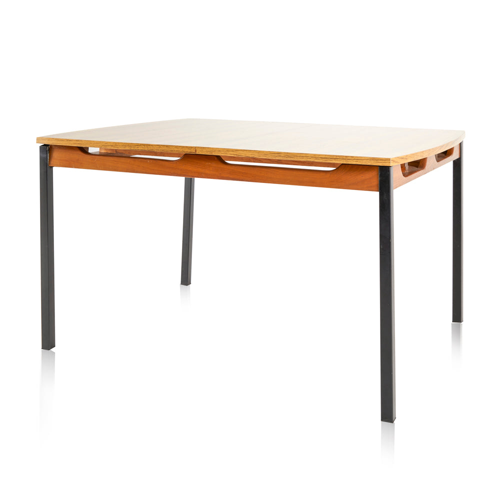Wood Top Black Leg Dining Table With Extendable Leaf