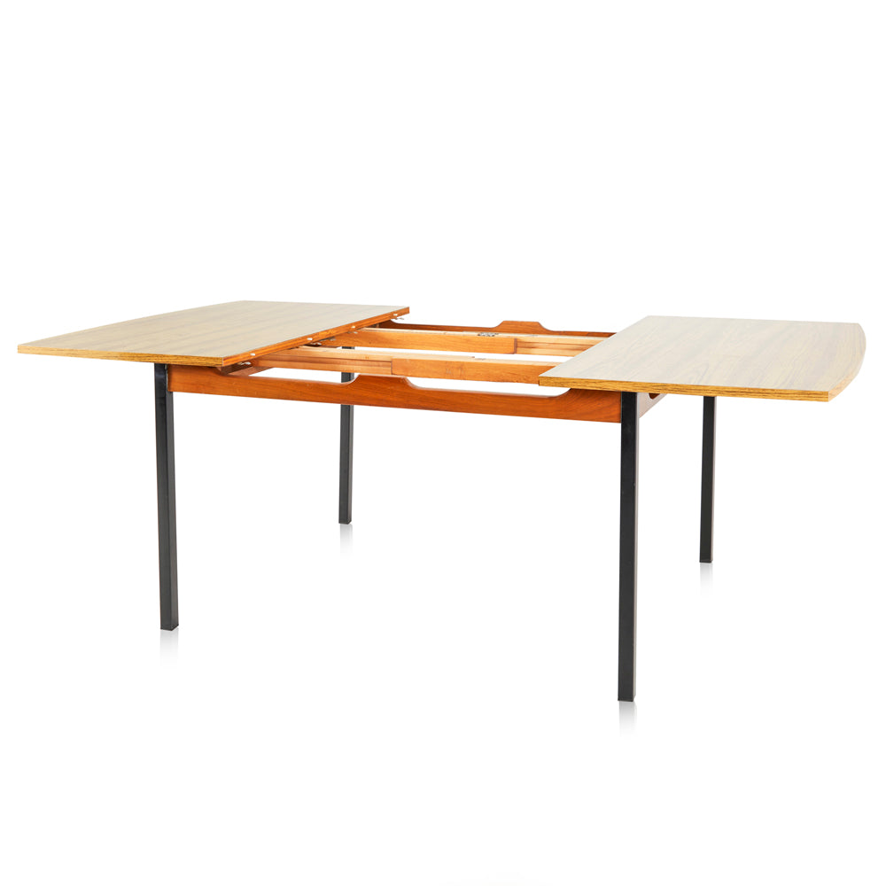 Wood Top Black Leg Dining Table With Extendable Leaf