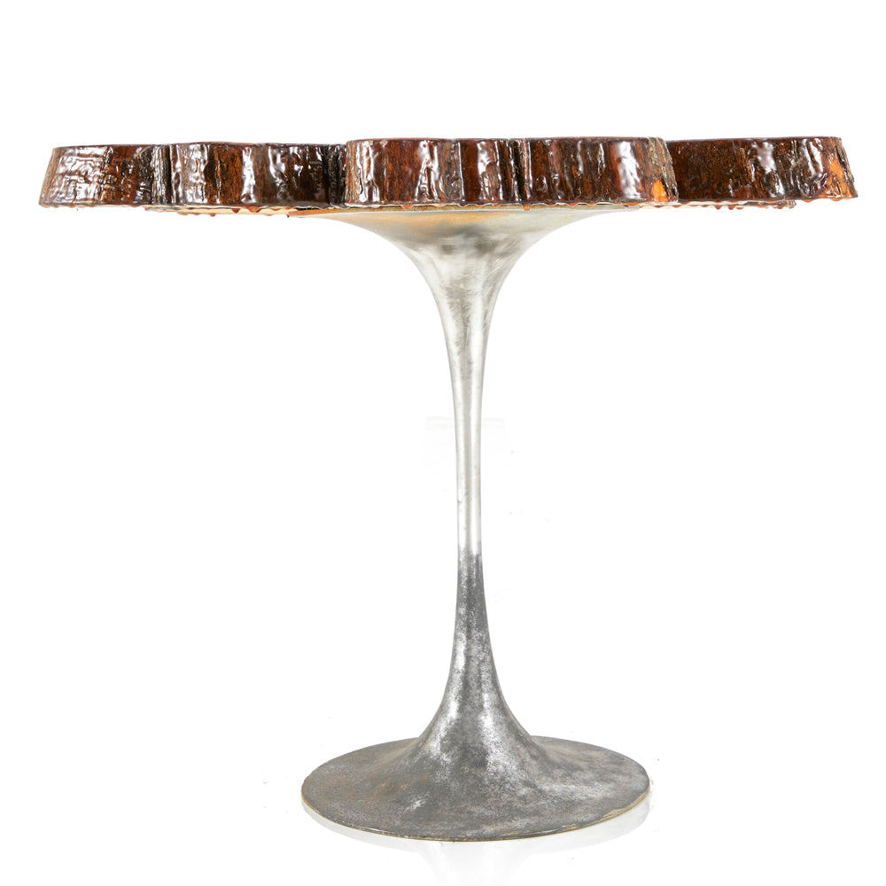Wood Slice + Chrome Side Table