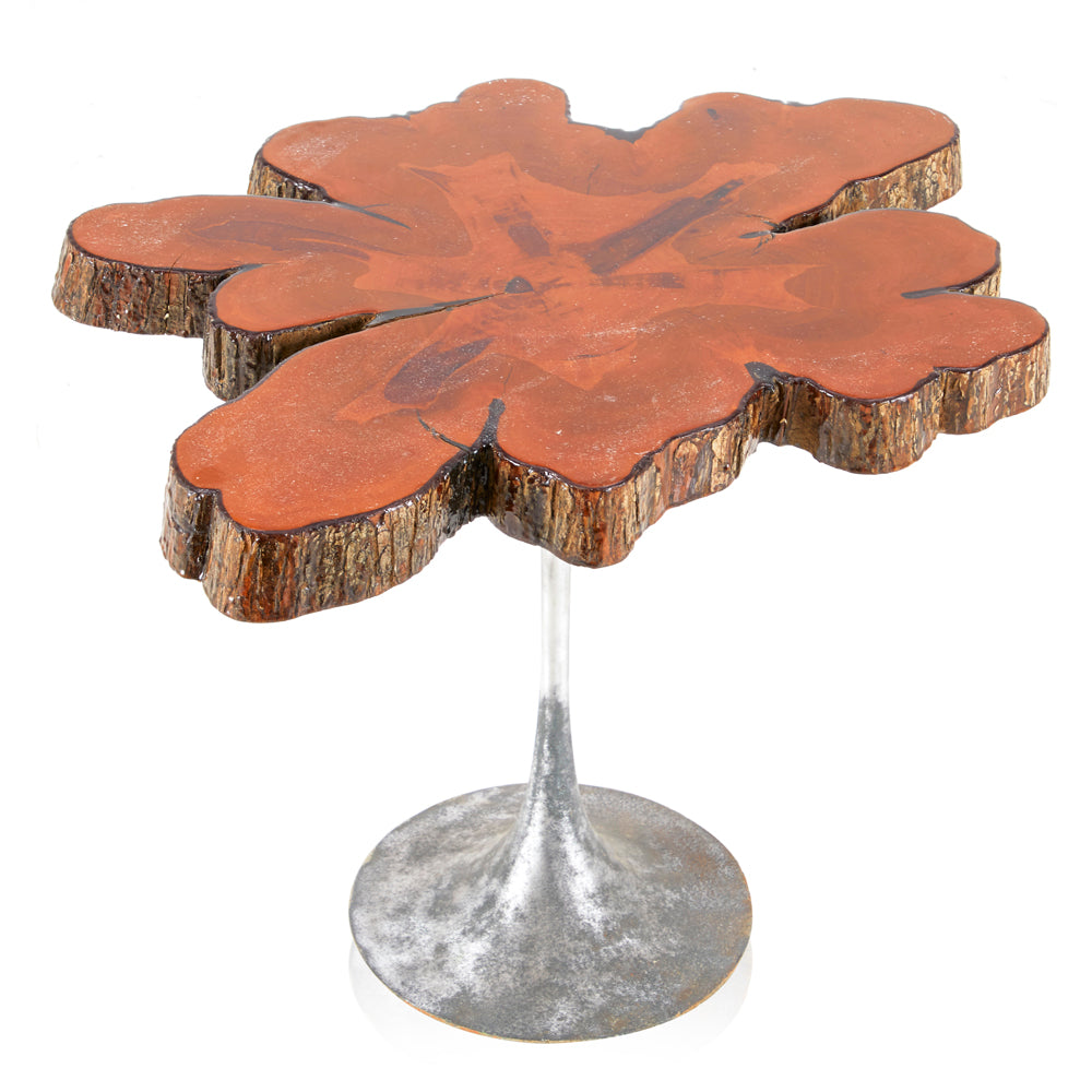 Wood Slice + Chrome Side Table
