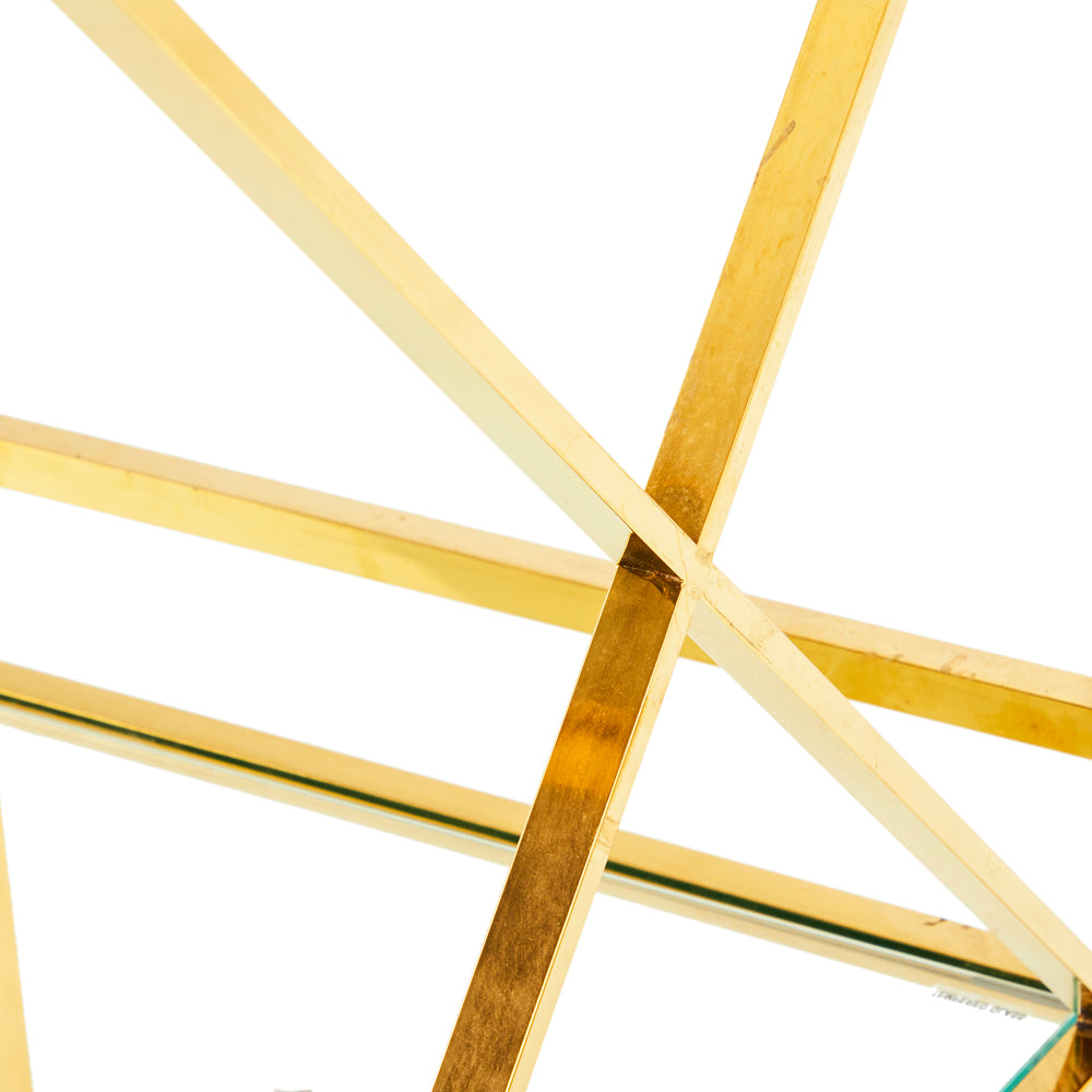 Gold X Glass Shelves Bar Cart