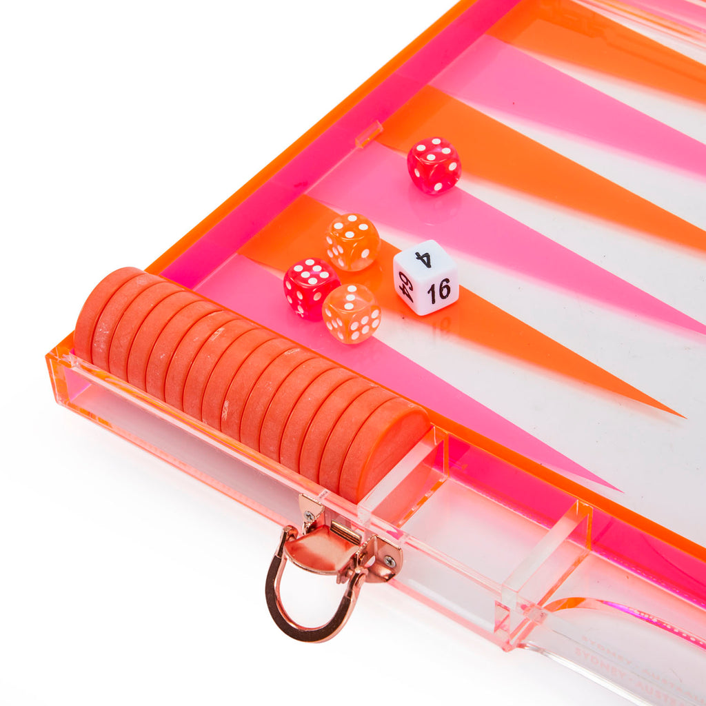 Pink and Orange Lucite Backgammon Set (A+D)