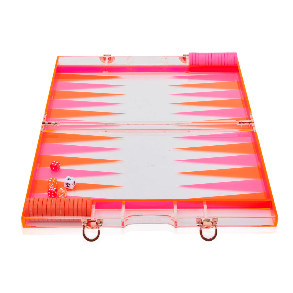 Pink and Orange Lucite Backgammon Set (A+D)