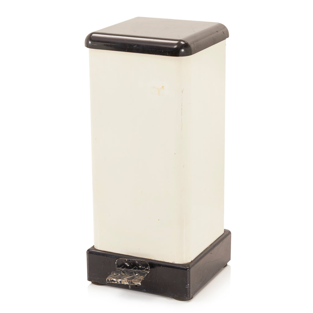 Vintage White and Black Metal Trashcan