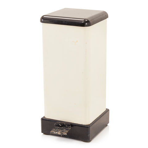 Vintage White and Black Metal Trashcan