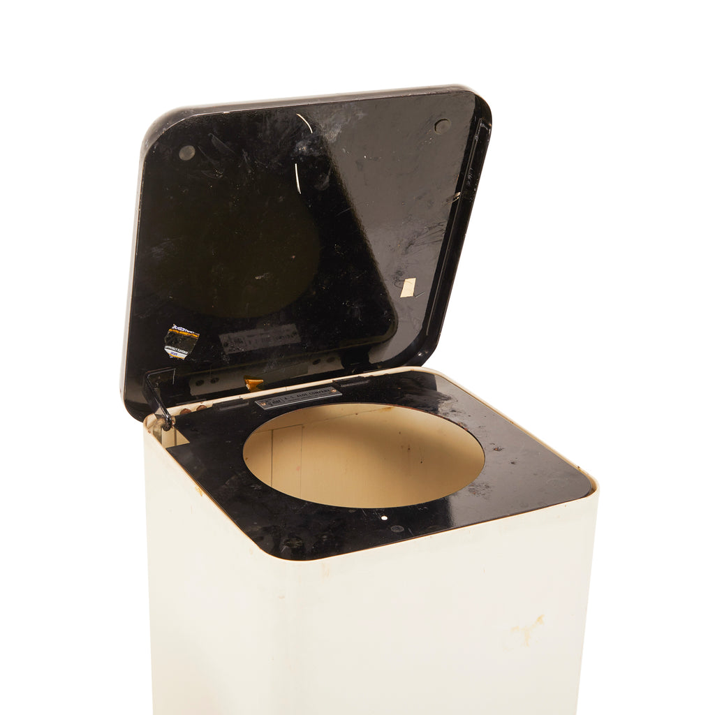 Vintage White and Black Metal Trashcan