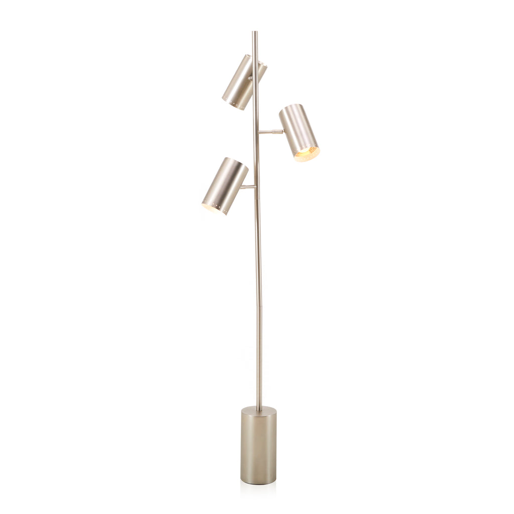 Triple Head Brushed Brass Pole Floor Lamp