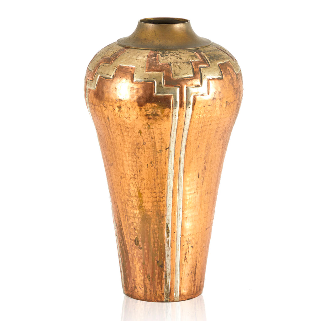 Large Hammered Bronze Metal Urn Vase