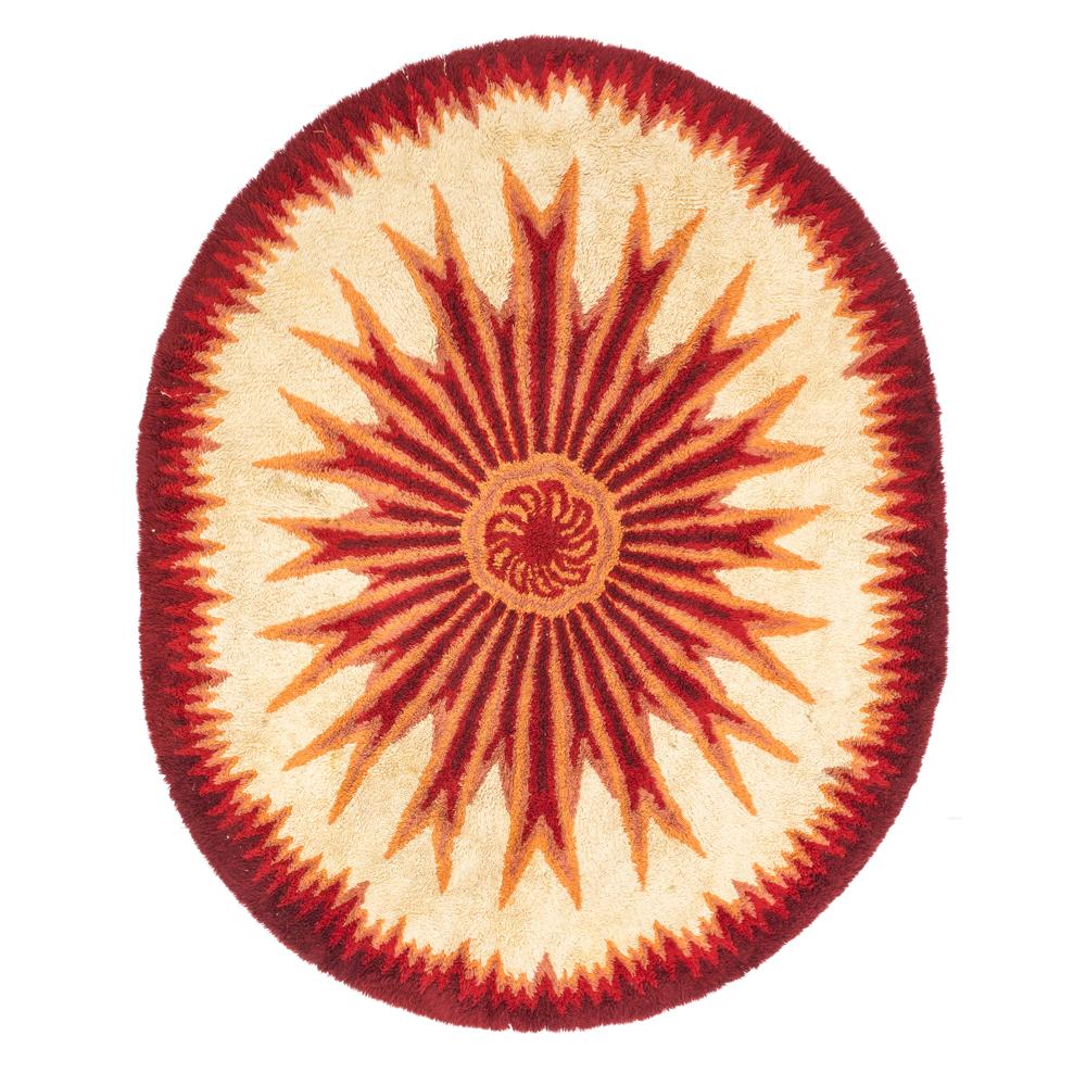 Red and Cream Sunburst  Rug