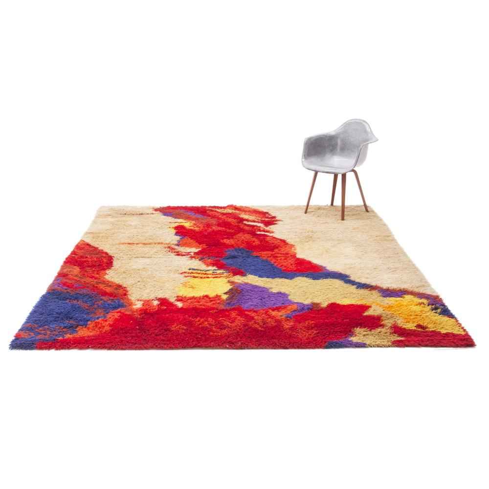 Red & White Modern Colorful Splattered Paint Rug