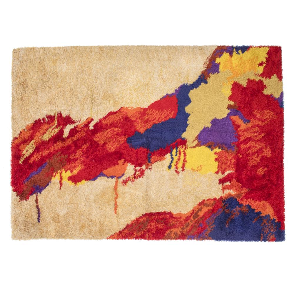 Red & White Modern Colorful Splattered Paint Rug