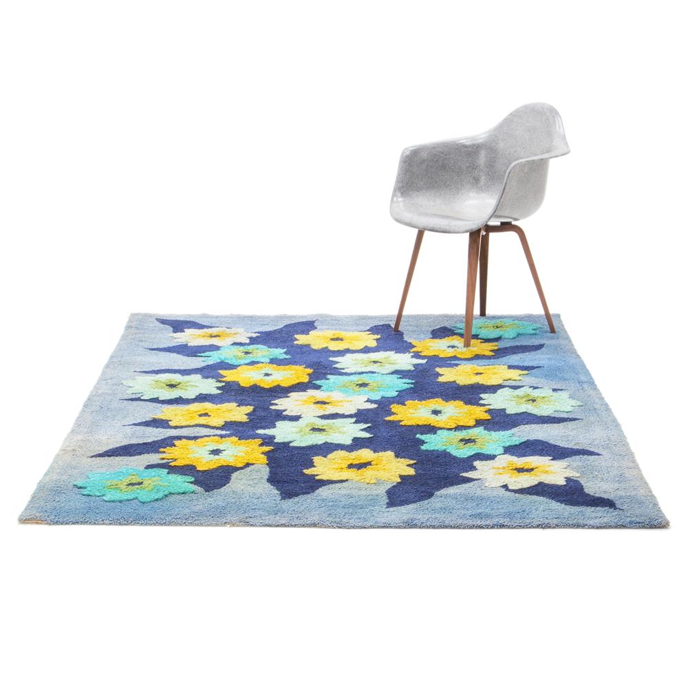 Blue Flowers Vintage Rug