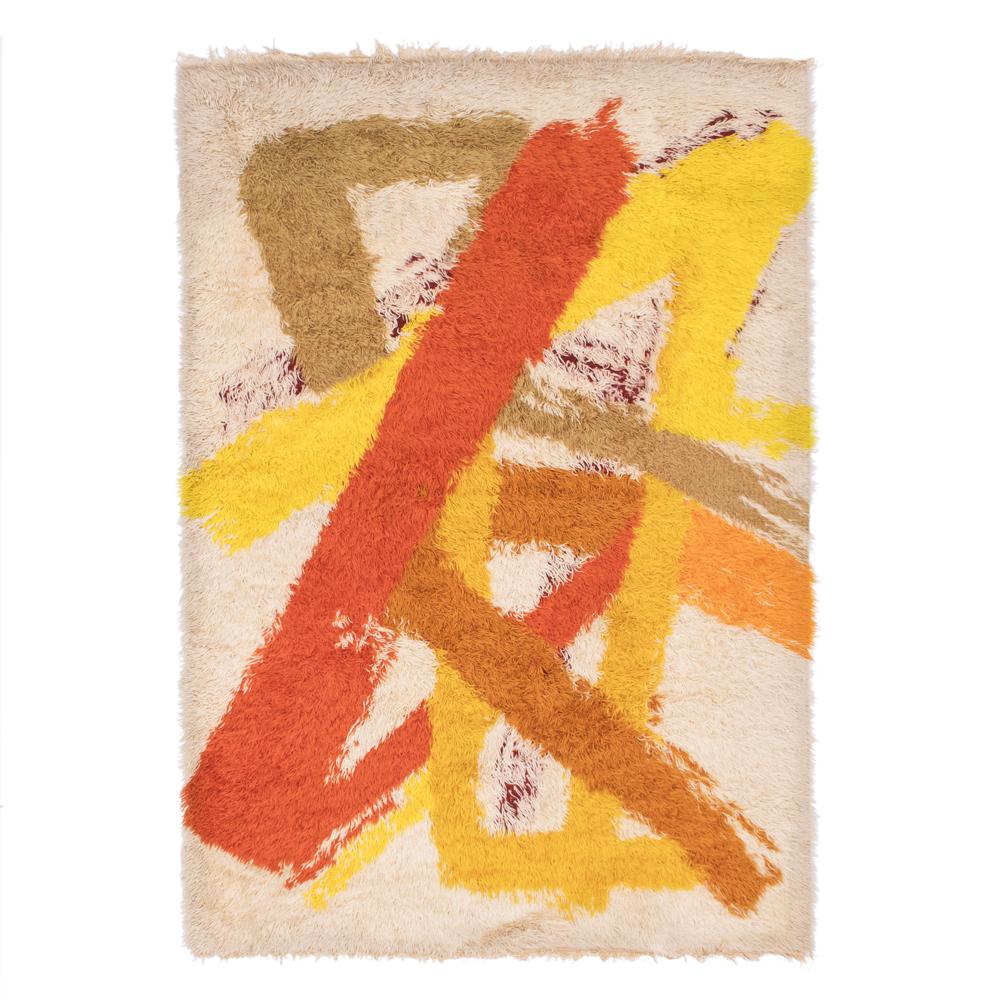 Small Orange Yellow Crisscross Abstract Shag Rug