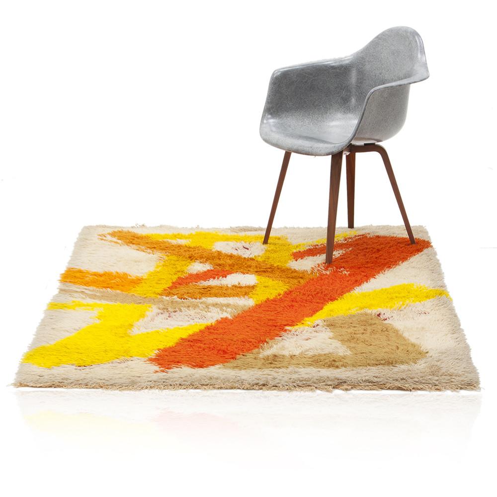 Small Orange Yellow Crisscross Abstract Shag Rug