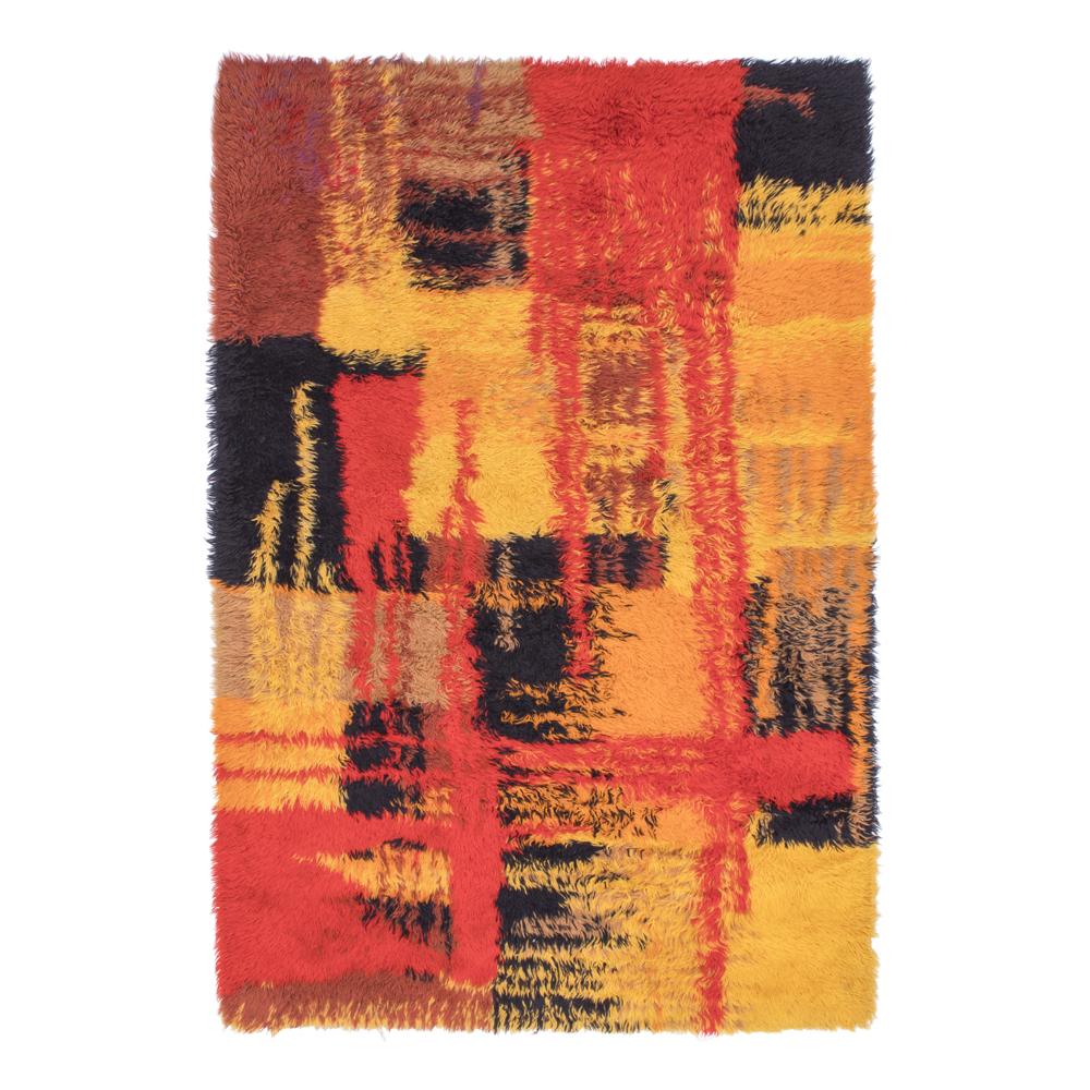 Orange Red Black Abstract Shag Rug