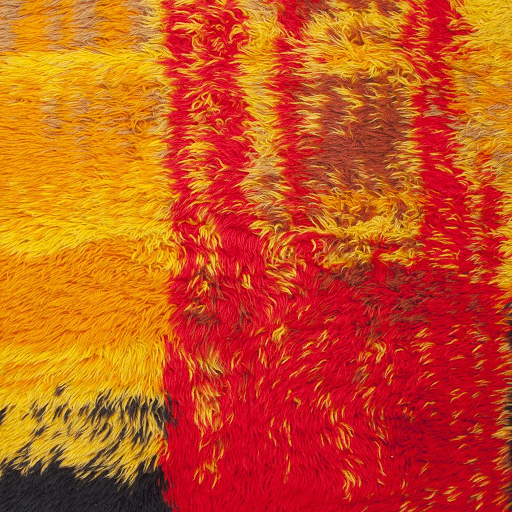 Orange Red Black Abstract Shag Rug