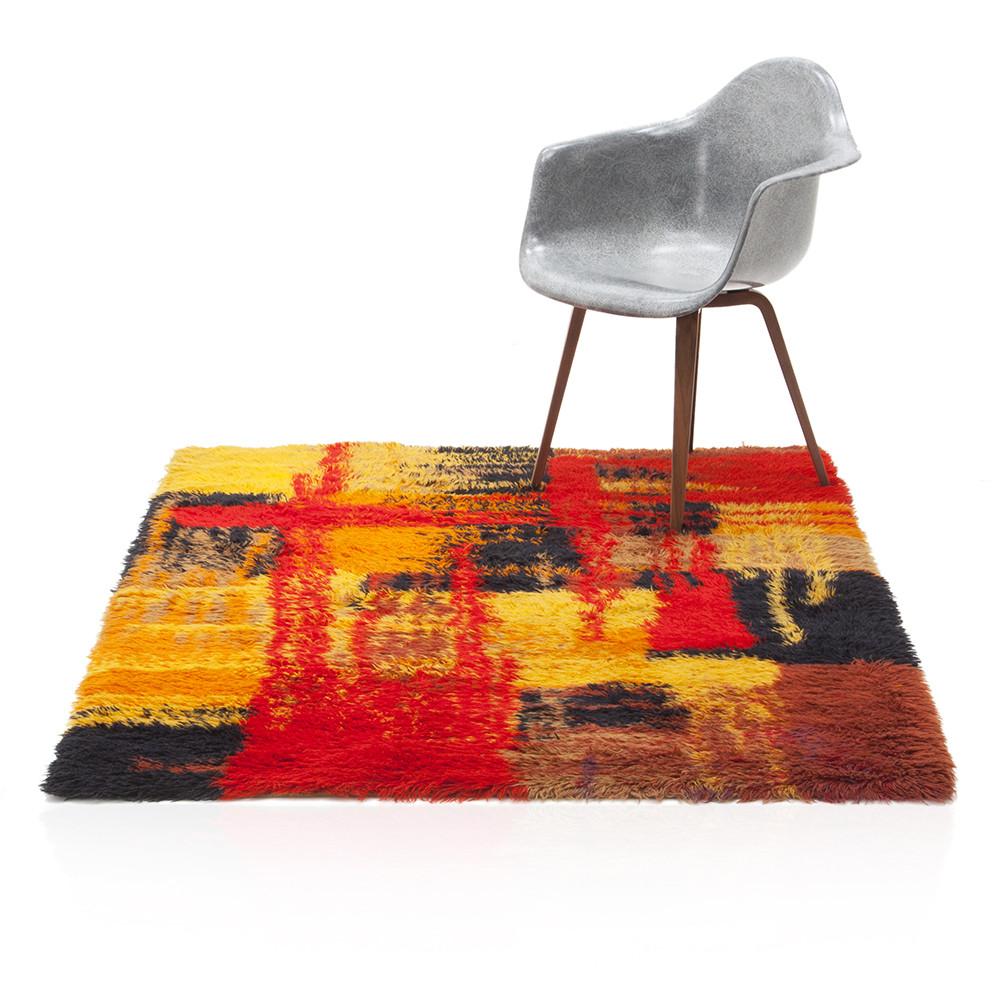 Orange Red Black Abstract Shag Rug