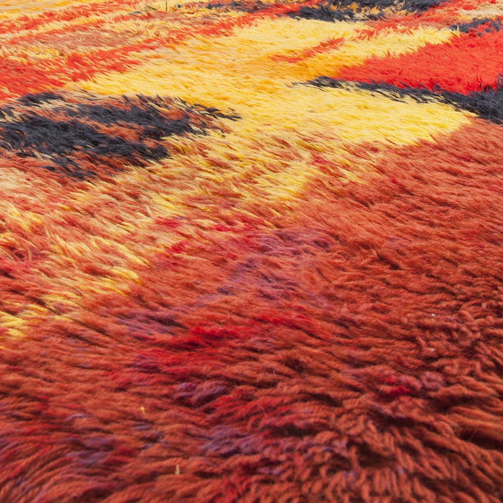 Orange Red Black Abstract Shag Rug