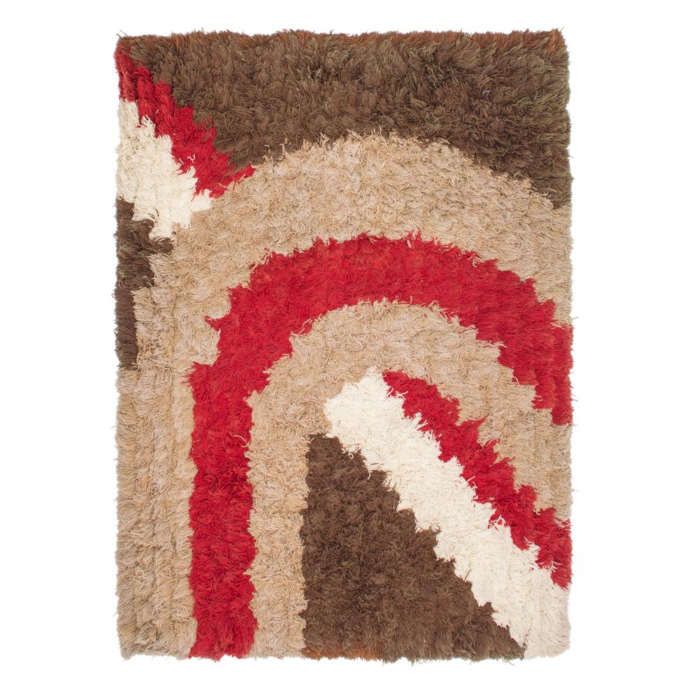 Red, White, Brown Striped Rug