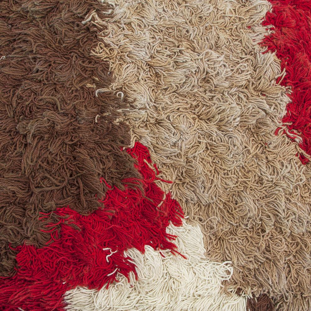 Red, White, Brown Striped Rug