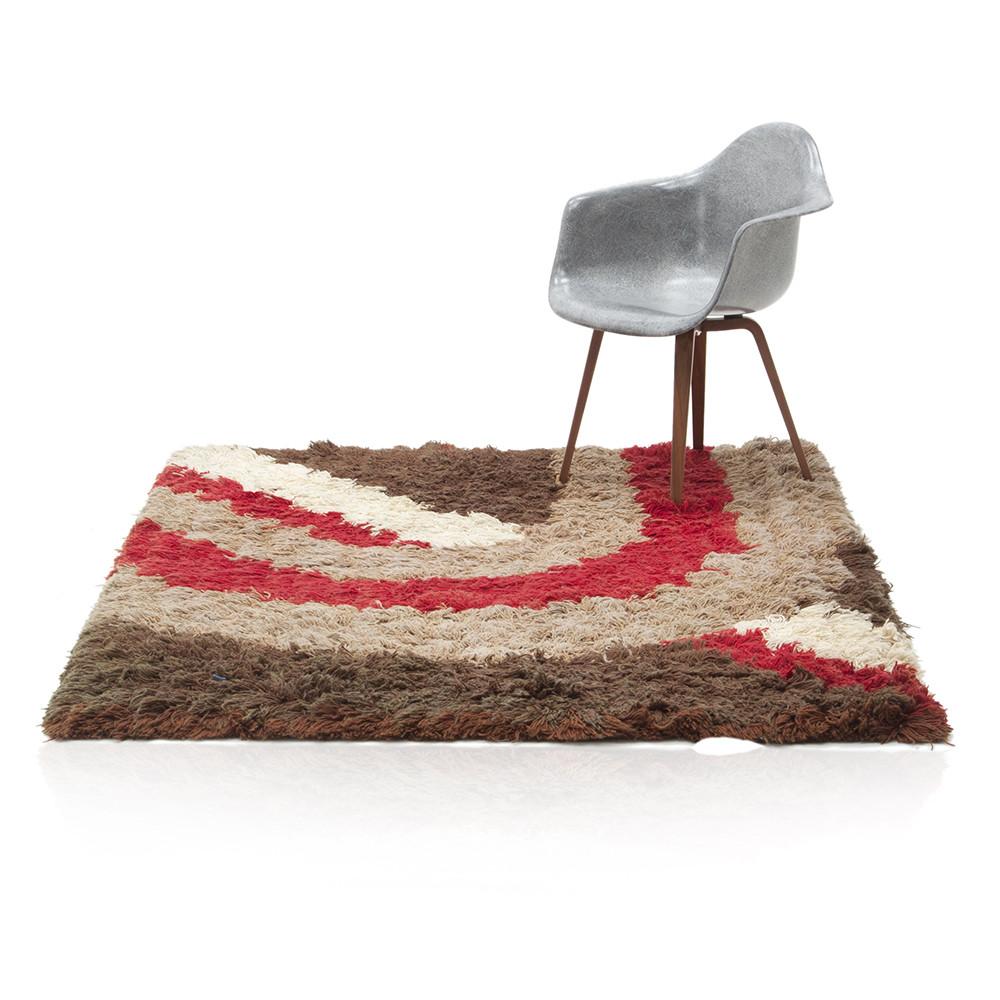 Red, White, Brown Striped Rug