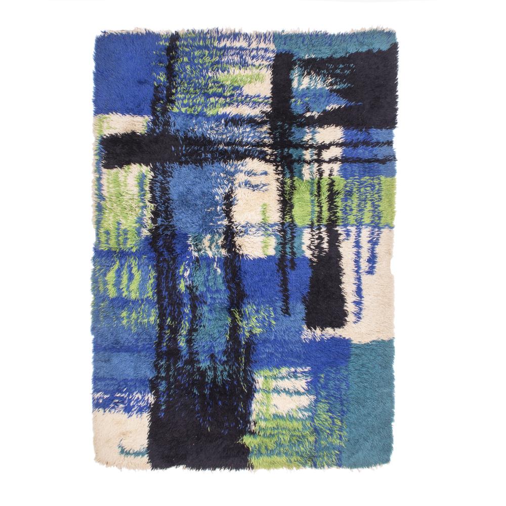 Blue and Green Shag Rug