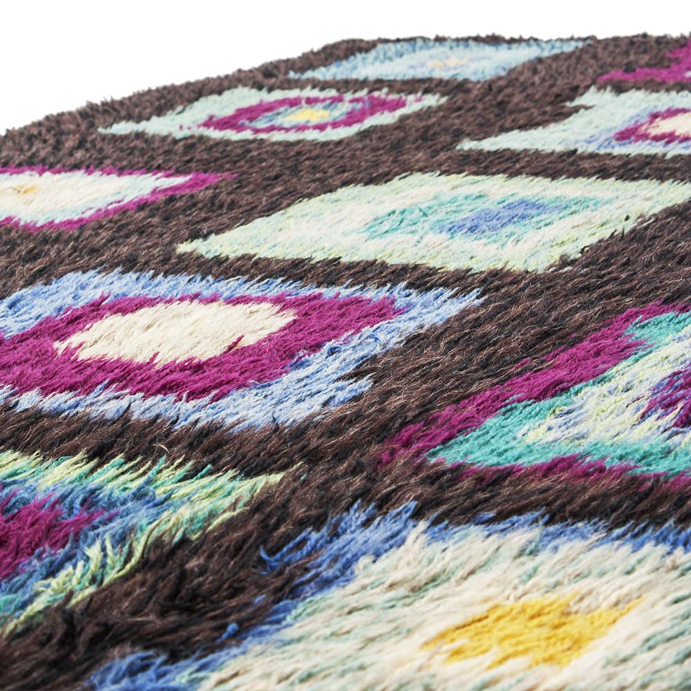Small Purple and Blue Squares Vintage Shag Rug