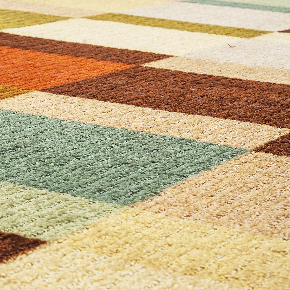Brown Green Blue Checkered Pattern Rug