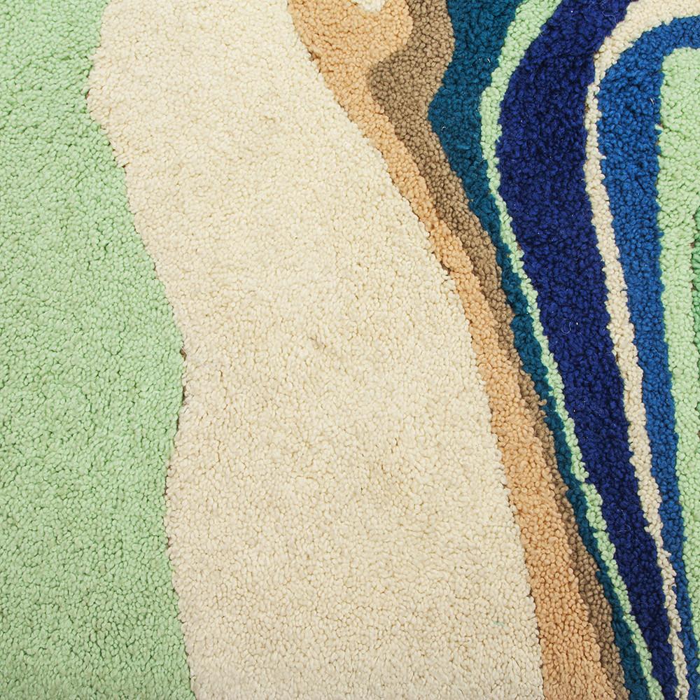 Small Green Tan Blue Abstract Waves Rug