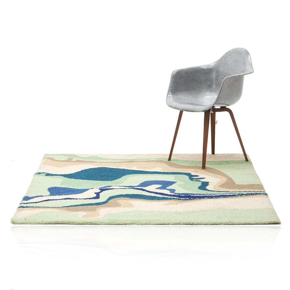 Small Green Tan Blue Abstract Waves Rug