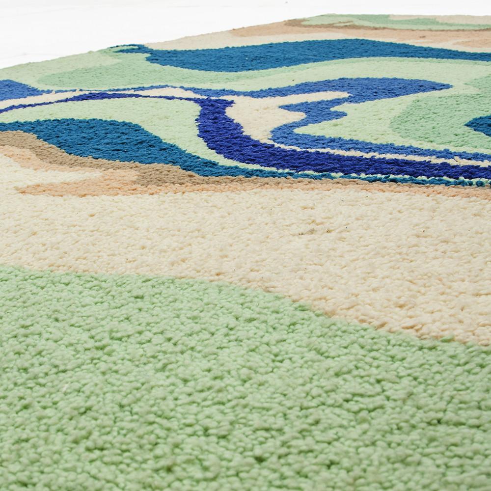 Small Green Tan Blue Abstract Waves Rug