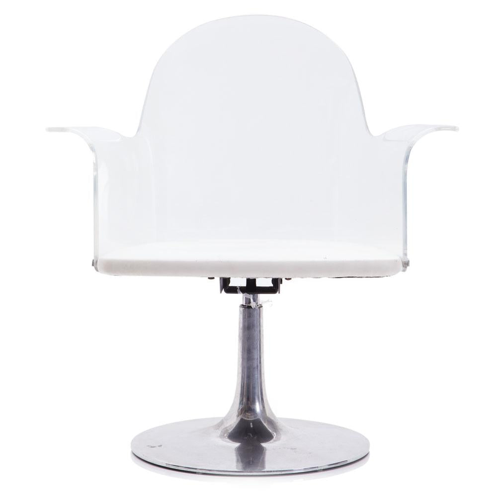 Lucite & White Arm Chair on Chrome Base