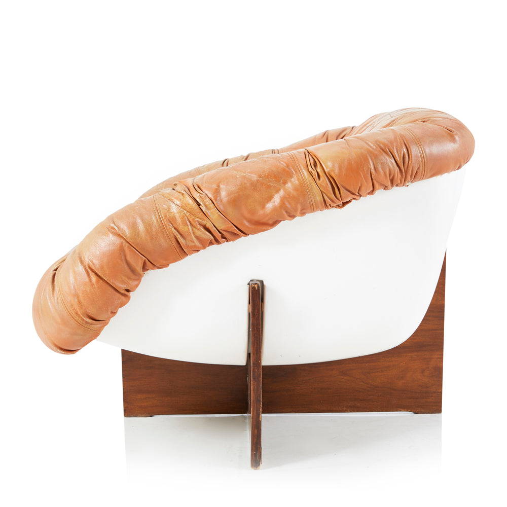 Brown Cracked Leather Scoop Lounge Chair