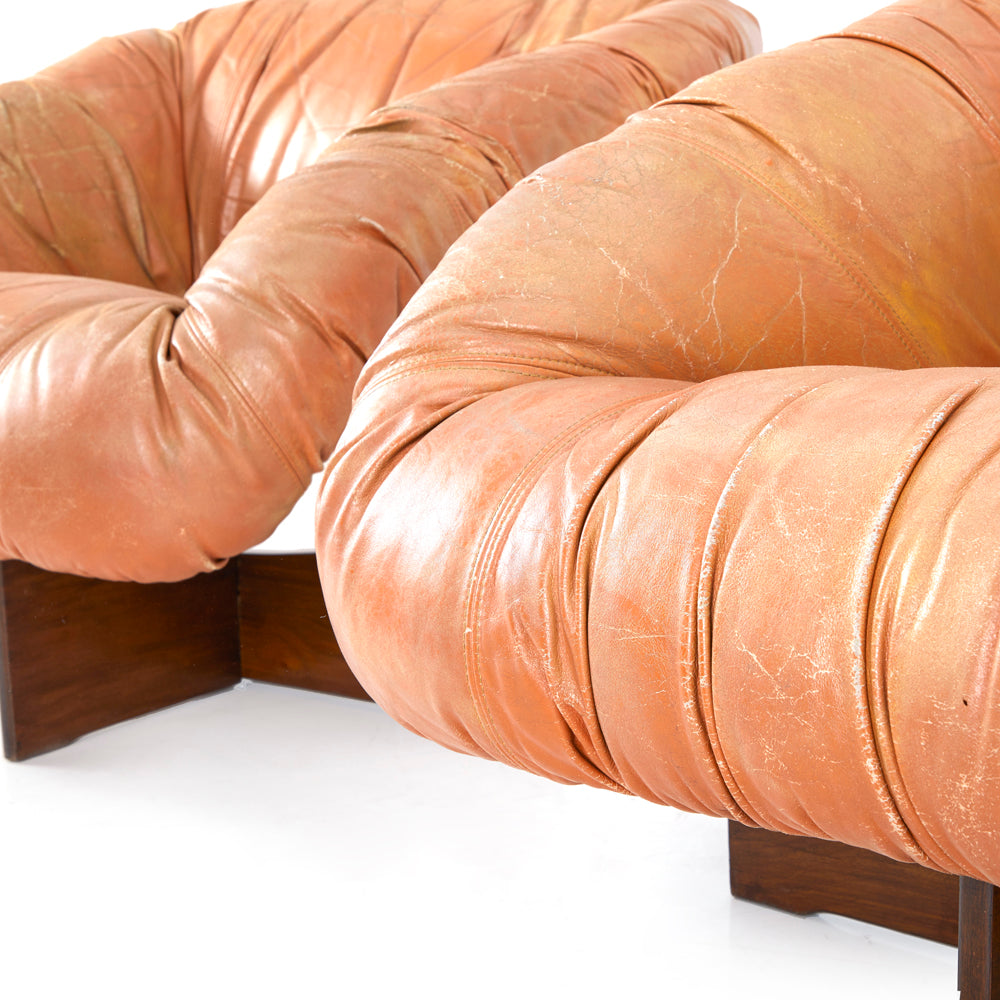 Brown Cracked Leather Scoop Lounge Chair