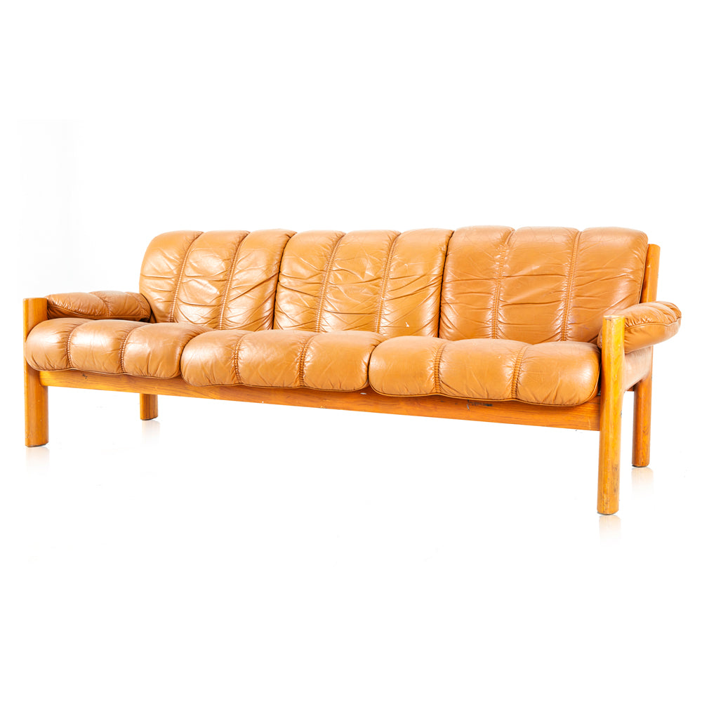 Carmel Leather Channel Tufted Danish Sofa