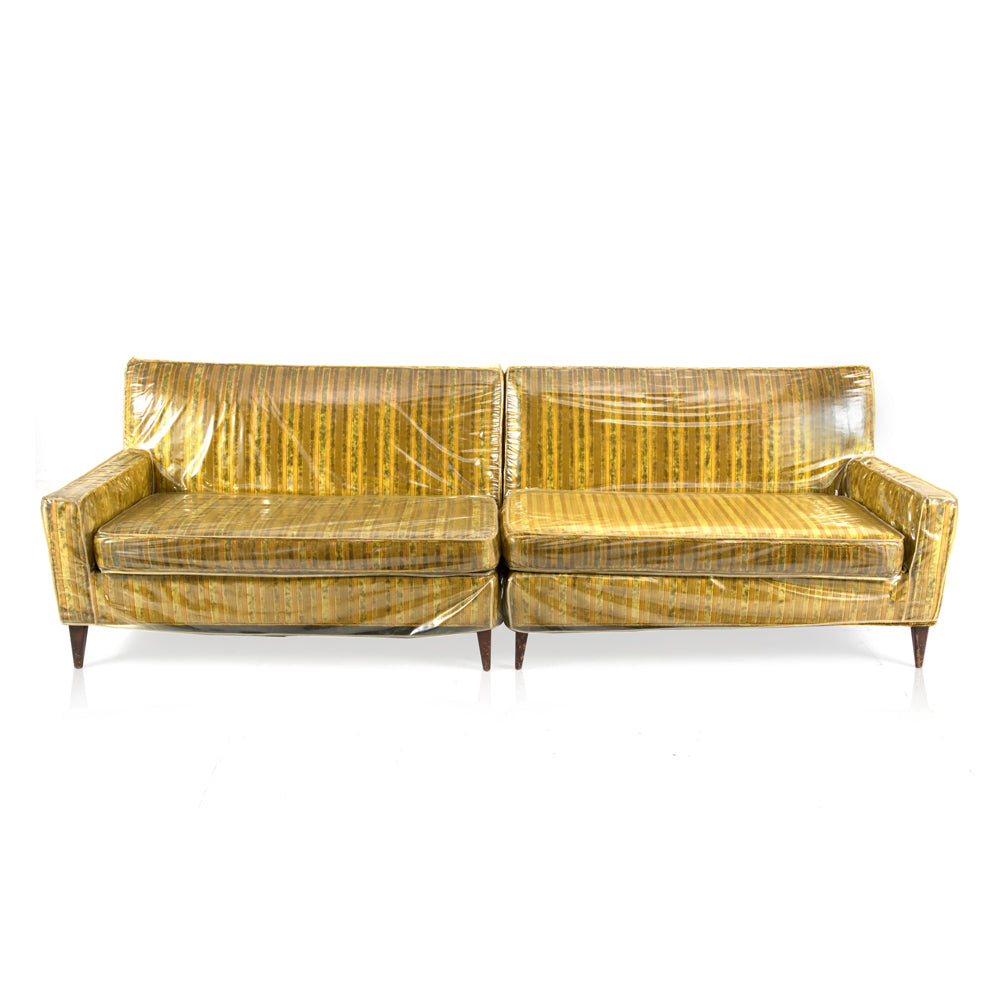 Gold + Mustard Stripes Love Seat (NO LONGER COVERED IN PLASTIC)