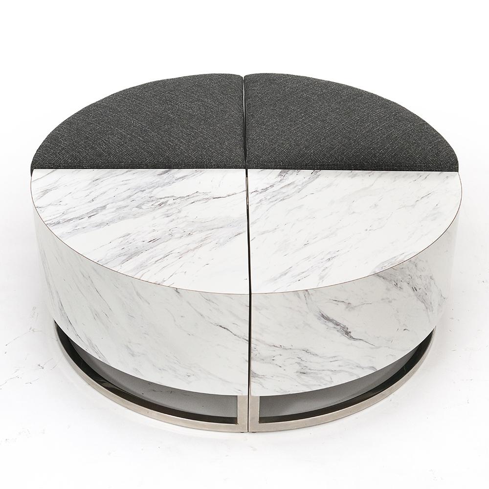 White Marble & Grey Round Ottoman Coffee Table
