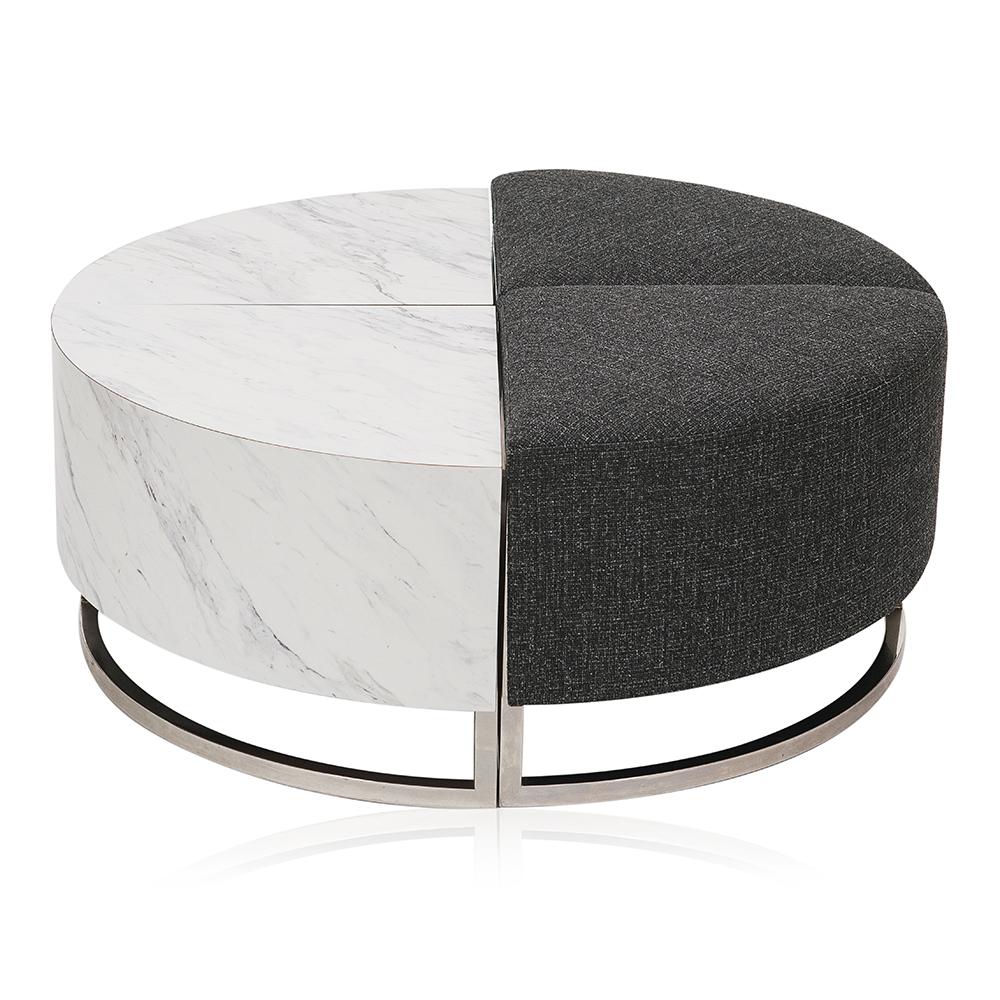 White Marble & Grey Round Ottoman Coffee Table