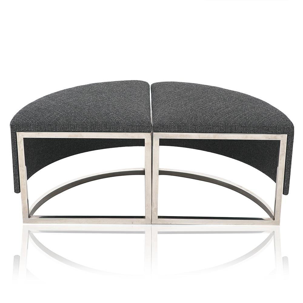 White Marble & Grey Round Ottoman Coffee Table