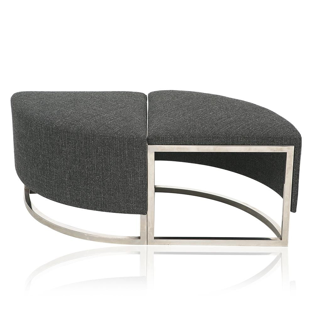 White Marble & Grey Round Ottoman Coffee Table