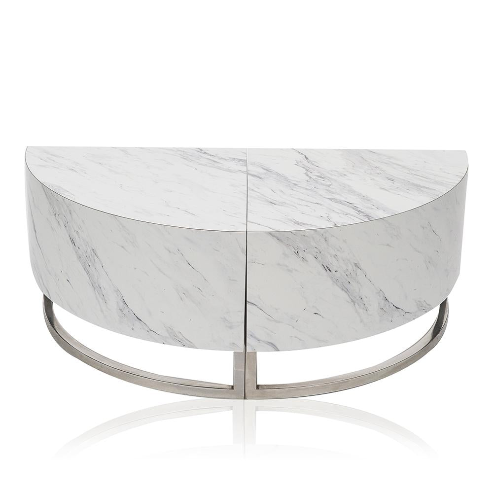 White Marble & Grey Round Ottoman Coffee Table