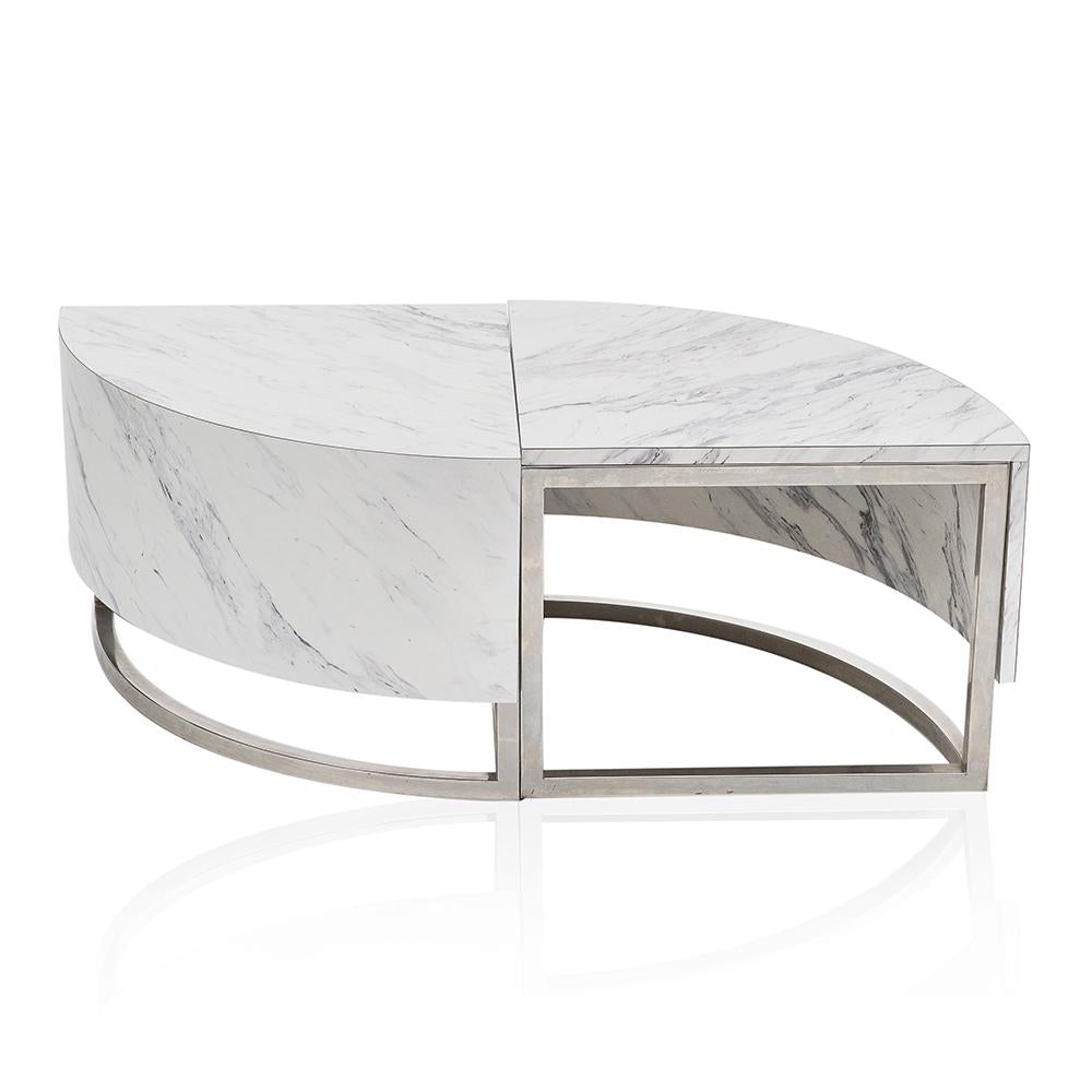 White Marble & Grey Round Ottoman Coffee Table