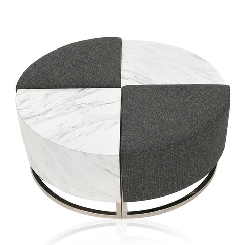 White Marble & Grey Round Ottoman Coffee Table