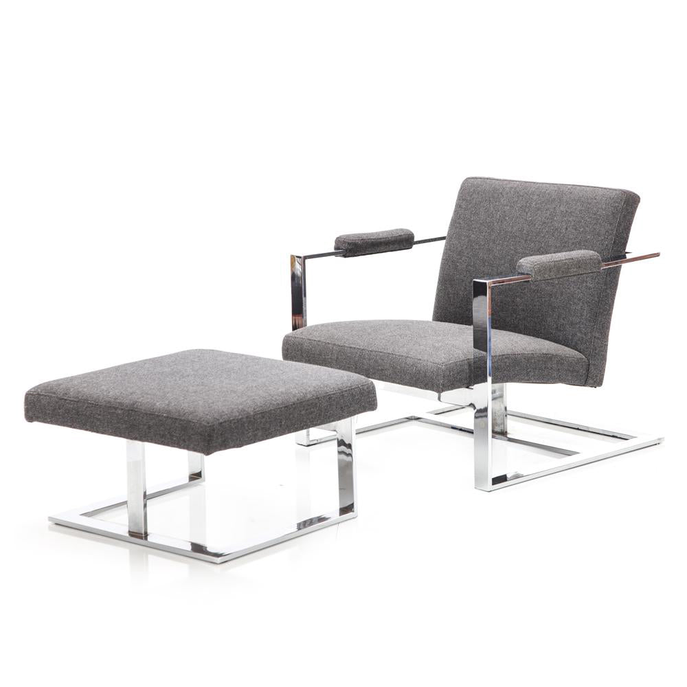 Grey Tweed Lounge Chair and Ottoman
