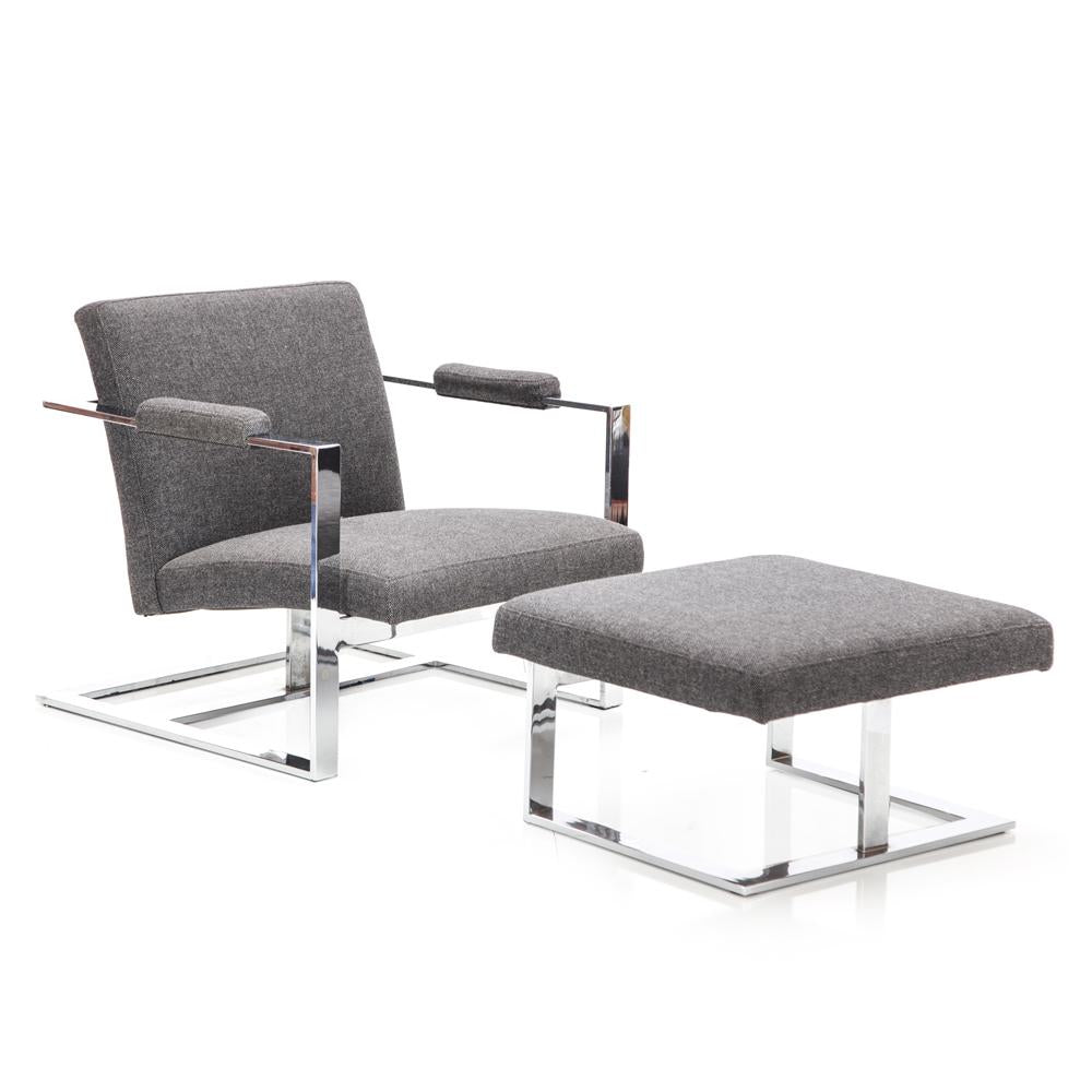 Grey Tweed Lounge Chair and Ottoman