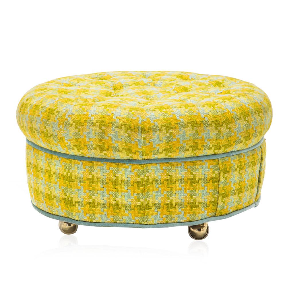 Yellow/Green Houndstooth Upholstered Ottoman