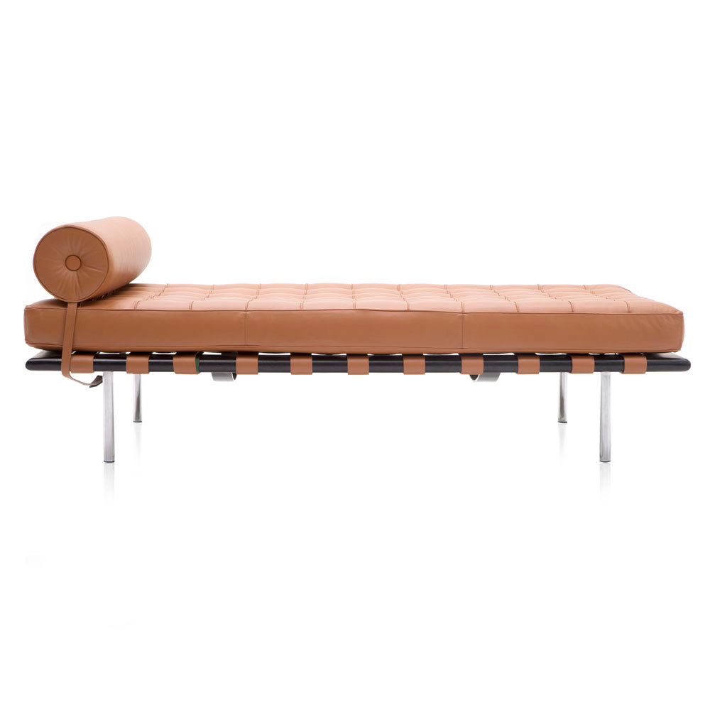 Caramel Leather Tufted Chaise Daybed