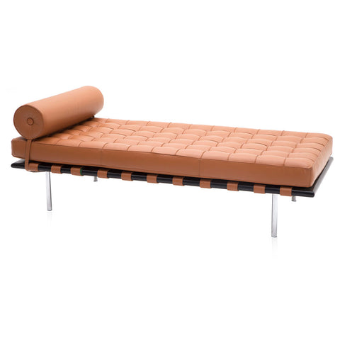 Caramel Leather Tufted Chaise Daybed
