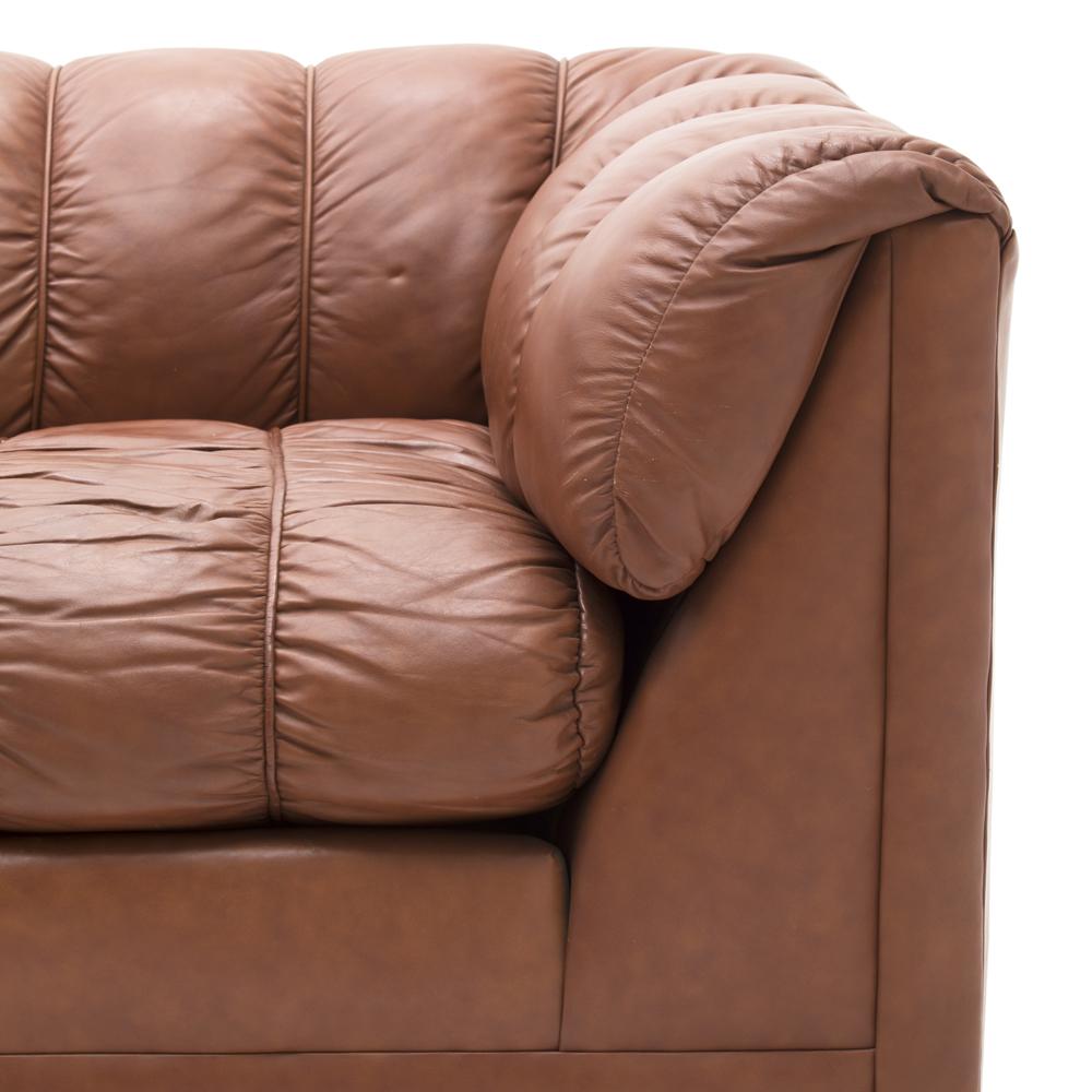 Brown Worn Leather Channel Tufted Sofa